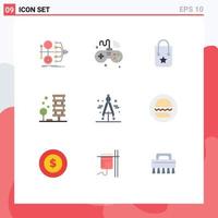 Pack of 9 Modern Flat Colors Signs and Symbols for Web Print Media such as city architecture things agriculture trip Editable Vector Design Elements