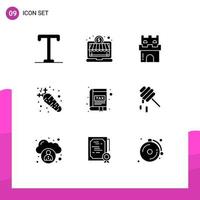 Pictogram Set of 9 Simple Solid Glyphs of book app holiday nutrition diet Editable Vector Design Elements