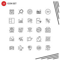 Line Pack of 25 Universal Symbols of wireframe next food forward synthesizer Editable Vector Design Elements