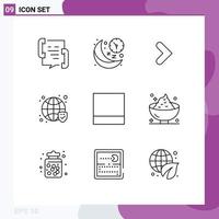 Group of 9 Outlines Signs and Symbols for verified secure night globe forward Editable Vector Design Elements