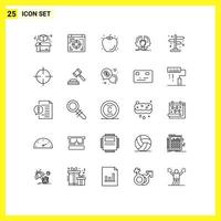 Editable Vector Line Pack of 25 Simple Lines of street city apple sheild dual Editable Vector Design Elements