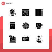 Mobile Interface Solid Glyph Set of 9 Pictograms of business plent programming nature touch Editable Vector Design Elements