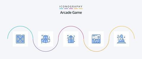 paquete de íconos arcade azul 5 que incluye jugar. aplasta un topo. divertido. juego. pac-man vector