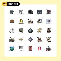 Set of 25 Modern UI Icons Symbols Signs for cafe cassette monitor audio cassette play Editable Vector Design Elements