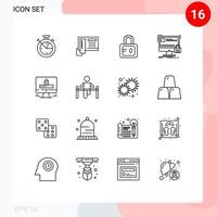 Outline Pack of 16 Universal Symbols of internet secure lock safety protection Editable Vector Design Elements