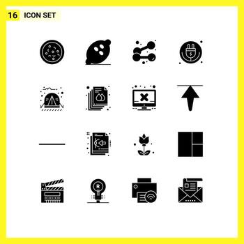 Editable Vector Line Pack of 16 Simple Solid Glyphs of camp iot dumbbell internet of things plug Editable Vector Design Elements
