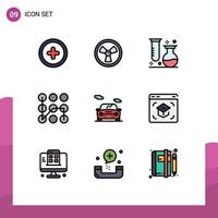 9 Thematic Vector Filledline Flat Colors and Editable Symbols of transport auto laboratory security protection Editable Vector Design Elements