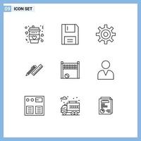 Set of 9 Modern UI Icons Symbols Signs for pencil desk floppy pen setting Editable Vector Design Elements