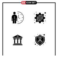 Group of 4 Solid Glyphs Signs and Symbols for clock target optimization management institution Editable Vector Design Elements