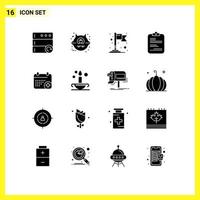 Group of 16 Solid Glyphs Signs and Symbols for day calender map medical checklist Editable Vector Design Elements