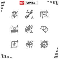 Set of 9 Vector Outlines on Grid for photography camera play hardware disk Editable Vector Design Elements