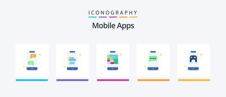 paquete de iconos planos de aplicaciones móviles 5 que incluye entretenimiento. Mensajero. GPS. charlar. aplicación diseño de iconos creativos vector