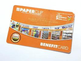 West Java, Indonesia on July 2022. Isolated photo of a loyalty card, Benefit Card Paperclip.