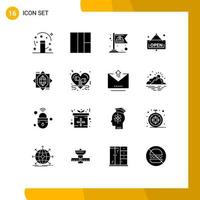 Paquete de glifos sólidos de 16 interfaces de usuario de signos y símbolos modernos de elementos de diseño de vectores editables de la tienda de formación de mano de obra de diseño de corazón