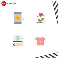 4 User Interface Flat Icon Pack of modern Signs and Symbols of mobile hand love heart jam Editable Vector Design Elements