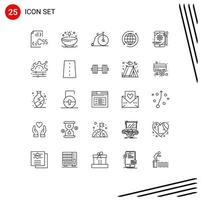 25 Universal Line Signs Symbols of travel globe glow global transportation Editable Vector Design Elements