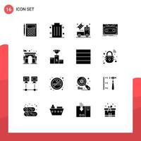 Modern Set of 16 Solid Glyphs and symbols such as tape demo dustbin cassette drawing Editable Vector Design Elements