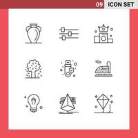 Outline Pack of 9 Universal Symbols of security nature business apple tree tree Editable Vector Design Elements