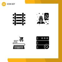 Set of 4 Vector Solid Glyphs on Grid for railways online transportation women database Editable Vector Design Elements