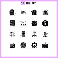 User Interface Pack of 16 Basic Solid Glyphs of report document home data camp Editable Vector Design Elements