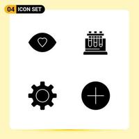 Pack of 4 Modern Solid Glyphs Signs and Symbols for Web Print Media such as eye cog vision chemistry setting Editable Vector Design Elements