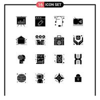 Modern Set of 16 Solid Glyphs Pictograph of house automation help play table Editable Vector Design Elements