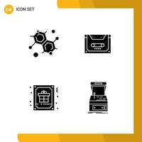 Mobile Interface Solid Glyph Set of 4 Pictograms of chemist christmas analog compact gift Editable Vector Design Elements