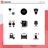 9 Thematic Vector Solid Glyphs and Editable Symbols of sketch jewel data gems funnel Editable Vector Design Elements