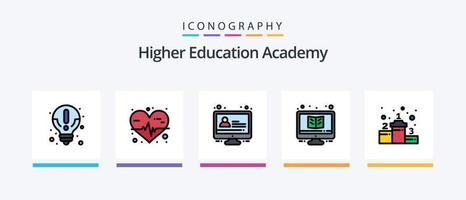 la línea de la academia llenó el paquete de 5 íconos que incluye . Ciencias de la Computación. educación. computadora. disparo. diseño de iconos creativos vector