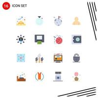 Pack of 16 creative Flat Colors of connection user watch avatar space Editable Pack of Creative Vector Design Elements