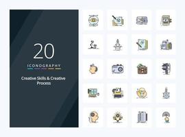 20 Creative Skills And Creative Process line Filled icon for presentation vector