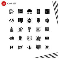 Pack of 25 Modern Solid Glyphs Signs and Symbols for Web Print Media such as phone favorite cloud devices data Editable Vector Design Elements