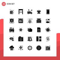 User Interface Pack of 25 Basic Solid Glyphs of cell spring location insect butterfly Editable Vector Design Elements