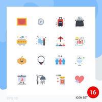 Pack of 16 Modern Flat Colors Signs and Symbols for Web Print Media such as space writer summer typewriter blog Editable Pack of Creative Vector Design Elements