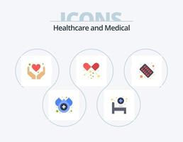 paquete de iconos planos médicos 5 diseño de iconos. medicamento. médico. corazón. cápsula. medicamentos vector