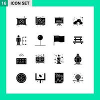 Pictogram Set of 16 Simple Solid Glyphs of network connect presentation upload cloud Editable Vector Design Elements