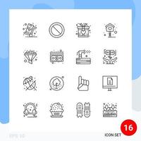 16 User Interface Outline Pack of modern Signs and Symbols of cash funnel gift filter house Editable Vector Design Elements
