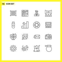 Modern Set of 16 Outlines and symbols such as storage multimedia man movie cinema Editable Vector Design Elements