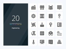 20 Engineering Outline icon for presentation vector