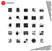 Editable Vector Line Pack of 25 Simple Solid Glyphs of car professional machine microphone service Editable Vector Design Elements