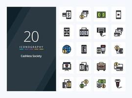 20 Cashless Society line Filled icon for presentation vector