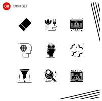 Universal Icon Symbols Group of 9 Modern Solid Glyphs of knowledge extraction screen data movie Editable Vector Design Elements