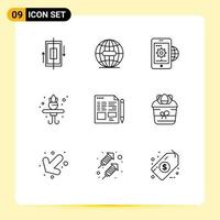 Outline Pack of 9 Universal Symbols of file living internet home globe Editable Vector Design Elements