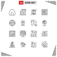 Set of 16 Modern UI Icons Symbols Signs for web login fitness form layer Editable Vector Design Elements