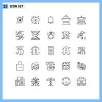 25 User Interface Line Pack of modern Signs and Symbols of pot kitchen server cooking sound Editable Vector Design Elements