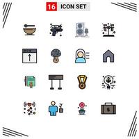 16 Universal Flat Color Filled Line Signs Symbols of import tube live test sound Editable Creative Vector Design Elements