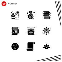 Pack of 9 creative Solid Glyphs of present development position design learning Editable Vector Design Elements