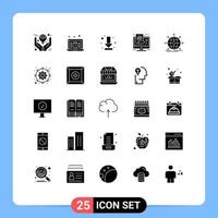 User Interface Pack of 25 Basic Solid Glyphs of global success arrow performance growth Editable Vector Design Elements