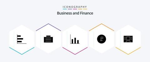 paquete de iconos de finanzas de 25 glifos que incluye . Cajero automático. gráfico. rublo. divisa vector