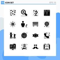 Group of 16 Solid Glyphs Signs and Symbols for team arrow microscope network router Editable Vector Design Elements